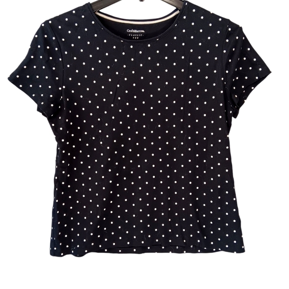 croft & barrow Tops - Croft & Barrow Women's Black Short Sleeve Polka-dot Classic Tee Top Size L